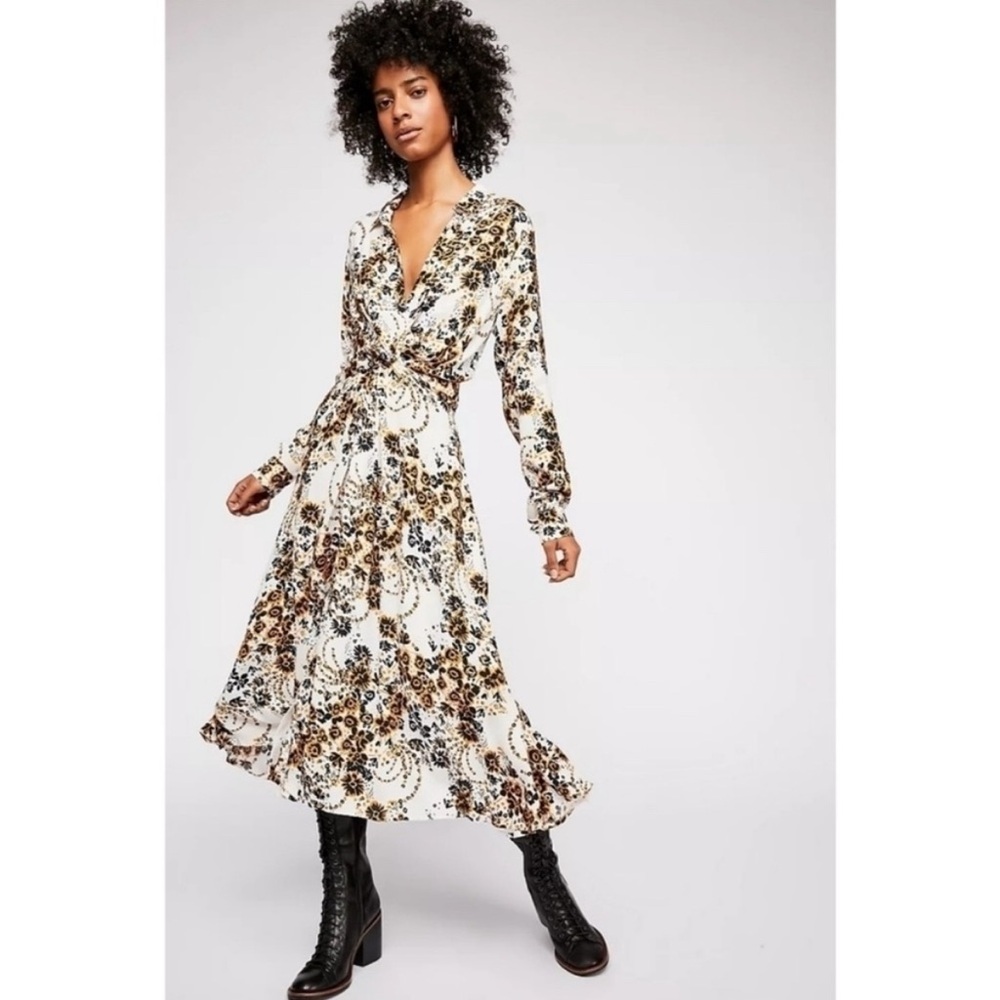 Free People Ivory Floral Long Sleeve Tough Love
Midi Shirt Dress